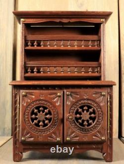 Antique French Hand Carved Breton Doll House Cabinet Cupboard Wood Miniature