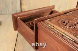 Antique French Hand Carved Breton Doll House Cabinet Cupboard Wood Miniature