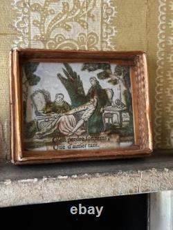 Antique Georgian straw work hand tinted miniature picture / dolls house