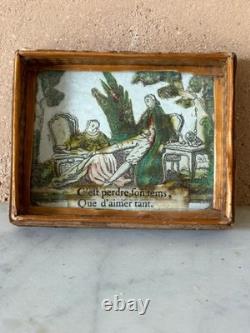 Antique Georgian straw work hand tinted miniature picture / dolls house