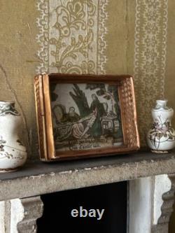 Antique Georgian straw work hand tinted miniature picture / dolls house