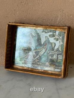 Antique Georgian straw work hand tinted miniature picture / dolls house