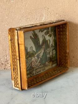 Antique Georgian straw work hand tinted miniature picture / dolls house