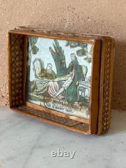 Antique Georgian straw work hand tinted miniature picture / dolls house