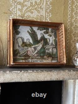 Antique Georgian straw work hand tinted miniature picture / dolls house