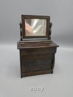 Antique German Doll House Miniature Wood Dresser with Mirror & Drawers