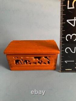 Antique German Dollhouse/Nursery style Zoo pattern carved wood BOX or TOY BOX