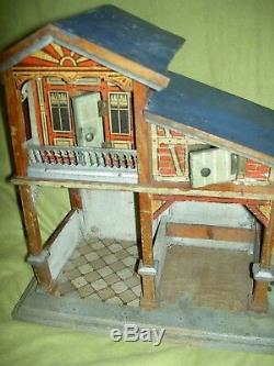 Antique German Moritz Gottschalk Blue Roof dollhouse farm, stable & loft, c1890