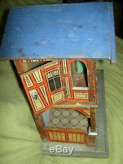 Antique German Moritz Gottschalk Blue Roof dollhouse farm, stable & loft, c1890