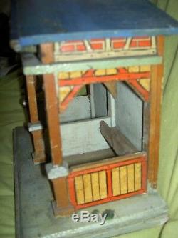 Antique German Moritz Gottschalk Blue Roof dollhouse farm, stable & loft, c1890