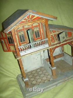 Antique German Moritz Gottschalk Blue Roof dollhouse farm, stable & loft, c1890