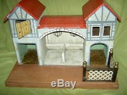 Antique German Moritz Gottschalk Blue Roof dollhouse farm, stable & loft, c1890