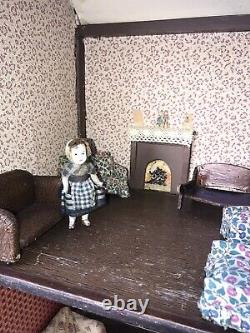 Antique Large Early 1900s Childs Nursery Dolls House And Furniture