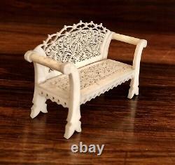 Antique Miniature Carved Bone Sofa Chaise Filigree Detail Dolls House Furniture