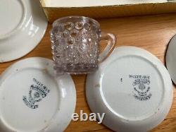 Antique Miniature DISH SET porcelain china doll house tea Federal glass mug vtg