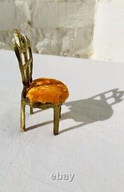 Antique Miniature Doll House Furniture Gilt Ormolu Bronze Velvet Chair