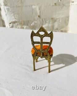 Antique Miniature Doll House Furniture Gilt Ormolu Bronze Velvet Chair