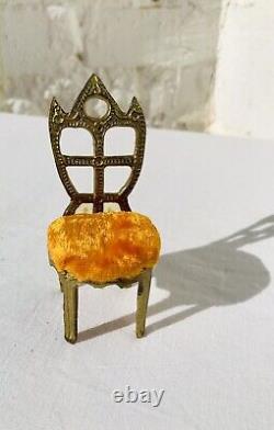 Antique Miniature Doll House Furniture Gilt Ormolu Bronze Velvet Chair