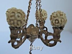 Antique Miniature Doll House Ormolu 4 arm Chandelier