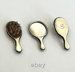 Antique Miniature Dolls House 925 Silver / Brush Set & Mirror Novelty Initial S