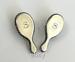 Antique Miniature Dolls House 925 Silver / Brush Set & Mirror Novelty Initial S