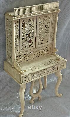 Antique Miniature Dolls House CARVED BONE French Napoleonic POW Pianoforte c1760