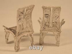 Antique Miniature Dolls House Silver Filigree Garden Set Salon Suite Sofa Chair