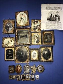 Antique Miniature Guilt Framed Daguerreotypes And Early Prints. Dolls House