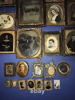 Antique Miniature Guilt Framed Daguerreotypes And Early Prints. Dolls House