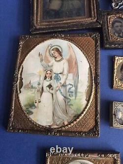 Antique Miniature Guilt Framed Daguerreotypes And Early Prints. Dolls House