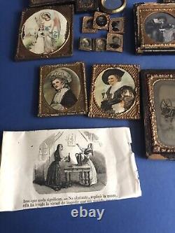 Antique Miniature Guilt Framed Daguerreotypes And Early Prints. Dolls House