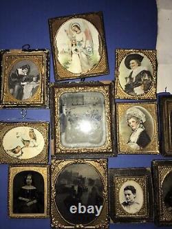 Antique Miniature Guilt Framed Daguerreotypes And Early Prints. Dolls House