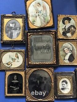 Antique Miniature Guilt Framed Daguerreotypes And Early Prints. Dolls House