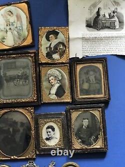 Antique Miniature Guilt Framed Daguerreotypes And Early Prints. Dolls House