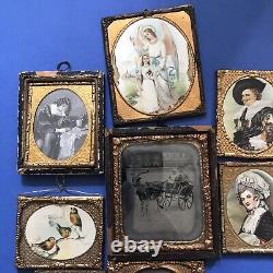 Antique Miniature Guilt Framed Daguerreotypes And Early Prints. Dolls House