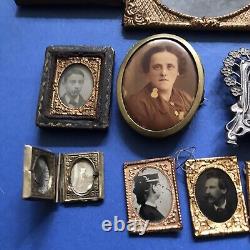 Antique Miniature Guilt Framed Daguerreotypes And Early Prints. Dolls House