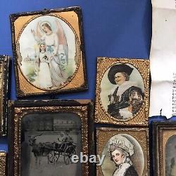 Antique Miniature Guilt Framed Daguerreotypes And Early Prints. Dolls House