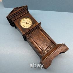 Antique Miniature Long Case Grandfather Clock Dolls House Mantle Ticking Tlc