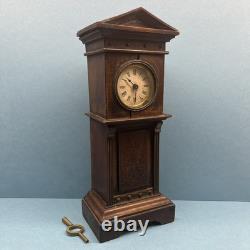 Antique Miniature Long Case Grandfather Clock Dolls House Mantle Ticking Tlc