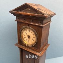 Antique Miniature Long Case Grandfather Clock Dolls House Mantle Ticking Tlc