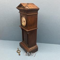 Antique Miniature Long Case Grandfather Clock Dolls House Mantle Ticking Tlc