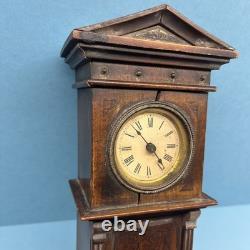 Antique Miniature Long Case Grandfather Clock Dolls House Mantle Ticking Tlc