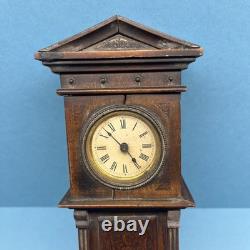 Antique Miniature Long Case Grandfather Clock Dolls House Mantle Ticking Tlc