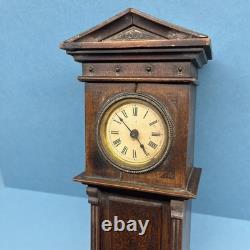 Antique Miniature Long Case Grandfather Clock Dolls House Mantle Ticking Tlc