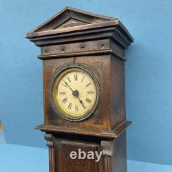 Antique Miniature Long Case Grandfather Clock Dolls House Mantle Ticking Tlc
