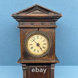 Antique Miniature Long Case Grandfather Clock Dolls House Mantle Ticking Tlc