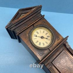 Antique Miniature Long Case Grandfather Clock Dolls House Mantle Ticking Tlc