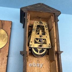 Antique Miniature Long Case Grandfather Clock Dolls House Mantle Ticking Tlc