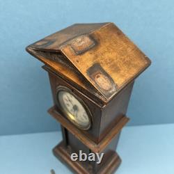 Antique Miniature Long Case Grandfather Clock Dolls House Mantle Ticking Tlc