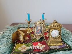 Antique Miniature dolls house clock and candlesticks